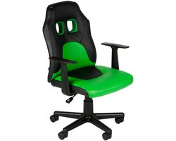 CLP Fun Bureaustoel - Verstelbare Ergonomische Stoel - Voor kinderen - met Armleuningen - 360° Draaibaar - Comfortabel - Kunstleer - zwart/groen