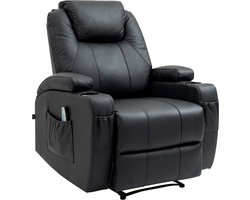 CLP Galena Relaxfauteuil - Verstelbaar - Met massagefunctie - Met voetensteun - zwart Echt leer