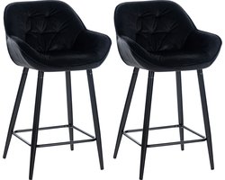 CLP Gibson 76 Set van 2 barkrukken - Met armleuning - Met rugleuning - Fluweel - Velvet - zwart