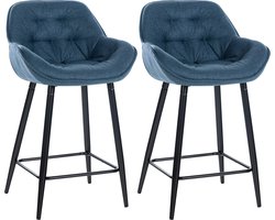 CLP Gibson Set van 2 barkrukken - met rugleuning - met armleuning - blauw Stof