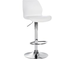 CLP Gilbert Barkruk - Verstelbaar - Met rugleuning en voetsteun - Kunstleer - chroom/wit