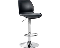 CLP Gilbert Barkruk - Verstelbaar - Met rugleuning en voetsteun - Kunstleer - chroom/zwart