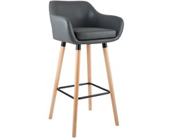 CLP Grant Barkruk - Met rugleuning - Kunstleer - grijs/natura