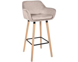 CLP Grant Barkruk - Met rugleuning - Moderne Barstoel - Beukenhouten Poten - Belastbaar tot 150 kg - Velvet - Fluweel - creme/natura