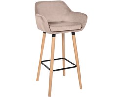 CLP Grant Barkruk - Met rugleuning - Moderne Barstoel - Beukenhouten Poten - Belastbaar tot 150 kg - Velvet - Fluweel - licht grijs/natura