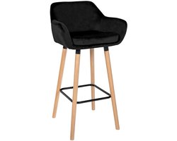 CLP Grant Barkruk - Met rugleuning - Moderne Barstoel - Beukenhouten Poten - Belastbaar tot 150 kg - Velvet - Fluweel - zwart/natura