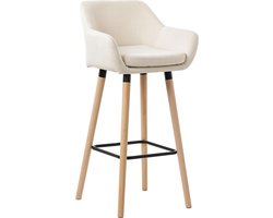 CLP Grant Barkruk - Met rugleuning - Voetsteun - houten frame - tot 150 kg belastbaar - Stof - beige/natura