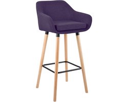 CLP Grant Barkruk - Met rugleuning - Voetsteun - houten frame - tot 150 kg belastbaar - Stof - purper/natura