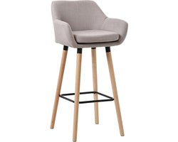 CLP Grant Barkruk - Met rugleuning - Voetsteun - houten frame - tot 150 kg belastbaar - Stof - taupe/natura