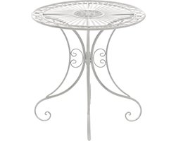 CLP Hari ronde tuintafel - rond - bijzettafeltje - Bistrotafel - met sierlijke decoraties - in Art Nouveau stijl - Metaal - antiek/wit