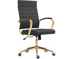 CLP Havana Bureaustoel - Voor volwassenen - Ergonomisch - Goudkleurig metalen frame - Kunstleer - zwart