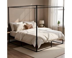CLP Hemelbed 2 persoonsbed Batoni - voor volwassenen - Bedframe en lattenbodem uit metaal - Stevig metalen bed - 200x200 zwart