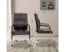 CLP Hobart Set van 2 Eetkamerstoelen - Bezoekersstoelen - Met armleuning - Verchroomd frame - Kunstleer/bruin