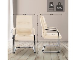 CLP Hobart Set van 2 Eetkamerstoelen - Bezoekersstoelen - Met armleuning - Verchroomd frame - Kunstleer/creme