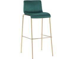 CLP Hoover Barkruk - met rugleuning - en voetensteun - met metalen frame in goudkleurige look - velvet - fluweel - groen/goud