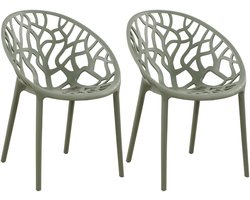 CLP Hope 2er Set stapelbare Tuinstoelen - Weerbestendig & UV-bestendig - Kunststof Stoelen met Armleuningen - Modern Design - olijf