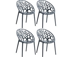 CLP Hope 4er Set stapelbare Tuinstoelen - Weerbestendig & UV-bestendig - Kunststof Stoelen met Armleuningen - Modern Design - antraciet
