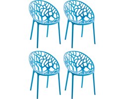 CLP Hope 4er Set stapelbare Tuinstoelen - Weerbestendig & UV-bestendig - Kunststof Stoelen met Armleuningen - Modern Design - blauw