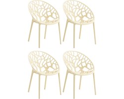 CLP Hope 4er Set stapelbare Tuinstoelen - Weerbestendig & UV-bestendig - Kunststof Stoelen met Armleuningen - Modern Design - creme