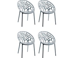CLP Hope 4er Set stapelbare Tuinstoelen - Weerbestendig & UV-bestendig - Kunststof Stoelen met Armleuningen - Modern Design - grijs