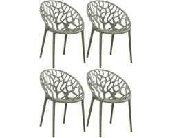 CLP Hope 4er Set stapelbare Tuinstoelen - Weerbestendig & UV-bestendig - Kunststof Stoelen met Armleuningen - Modern Design - olijf
