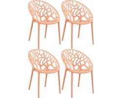 CLP Hope 4er Set stapelbare Tuinstoelen - Weerbestendig & UV-bestendig - Kunststof Stoelen met Armleuningen - Modern Design - perzik