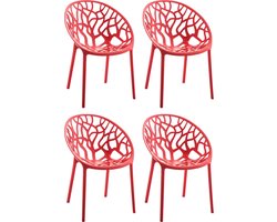 CLP Hope 4er Set stapelbare Tuinstoelen - Weerbestendig & UV-bestendig - Kunststof Stoelen met Armleuningen - Modern Design - rood