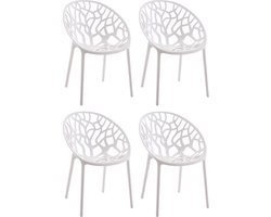 CLP Hope 4er Set stapelbare Tuinstoelen - Weerbestendig & UV-bestendig - Kunststof Stoelen met Armleuningen - Modern Design - wit