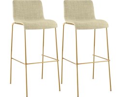CLP Hover Barkrukken Set van 2 - Stapelbaar - Goudkleurig Onderstel - 150 kg - Stof - creme/goud
