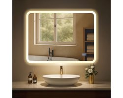 CLP Jericho Badkamerspiegel - met verlichting - met verwarming - vierkant - anti-condens wandspiegel - LED dimbaar - 3 lichtmodi - helder/glas