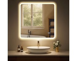 CLP Jericho Badkamerspiegel - met verlichting - met verwarming - vierkant - anti-condens wandspiegel - LED dimbaar - 3 lichtmodi - helder/glas
