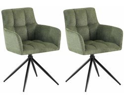 CLP Jonah Set van 2 eetkamerstoelen - met armleuning - klassiek - Draaibare - 180° automatisch terugdraaimechanisme - stof - Stof/groen
