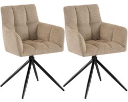 CLP Jonah Set van 2 eetkamerstoelen - met armleuning - klassiek - Draaibare - 180° automatisch terugdraaimechanisme - stof - Stof/licht bruin
