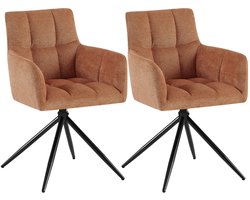 CLP Jonah Set van 2 eetkamerstoelen - met armleuning - klassiek - Draaibare - 180° automatisch terugdraaimechanisme - stof - Stof/oranje