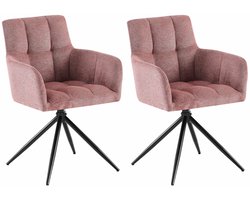 CLP Jonah Set van 2 eetkamerstoelen - met armleuning - klassiek - Draaibare - 180° automatisch terugdraaimechanisme - stof - Stof/robijnrood