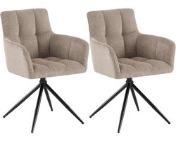 CLP Jonah Set van 2 eetkamerstoelen - met armleuning - klassiek - Draaibare - 180° automatisch terugdraaimechanisme - stof - Stof/taupe