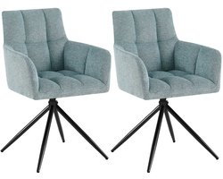 CLP Jonah Set van 2 eetkamerstoelen - met armleuning - klassiek - Draaibare - 180° automatisch terugdraaimechanisme - stof - Stof/turkis