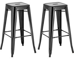 CLP Joshua Set van 2 barkrukken - Stapelbaar - Voetsteun - Metaal - zwart