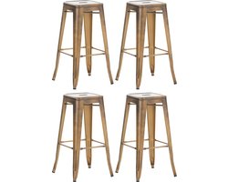 CLP Joshua Set van 4 barkrukken - Stapelbaar - Voetsteun - Metaal - goud