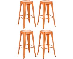 CLP Joshua Set van 4 barkrukken - Stapelbaar - Voetsteun - Metaal - oranje