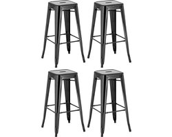 CLP Joshua Set van 4 barkrukken - Stapelbaar - Voetsteun - Metaal - zwart