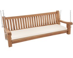 CLP Joyce Schommelbank - buiten - tuin - tuinmeubelen - teakhout - kussen - met armleuning en kettingen - tuinbank voor terras - 180 cm creme
