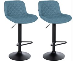 CLP Kasson 2er Set barkrukken - met rugleuning - In hoogte verstelbaar - metalen frame - met voetsteun - zwart/blauw