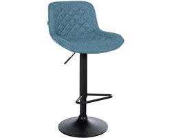 CLP Kasson Barkruk - met rugleuning - In hoogte verstelbaar - metalen frame - met voetsteun - zwart/blauw