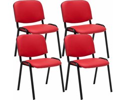 CLP Ken 4-delige set bezoekersstoelen - Kunstleer rood