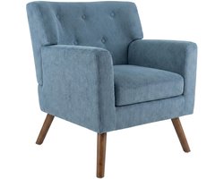 CLP Kioni Fauteuil - met armleuning - volwassen - relax - landelijk - stoelpoten van hout - ribstof - corduroy - blauw