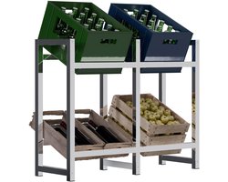 CLP Krattenrek Stack - Metalen Drankkrat Rek voor 2 tot 9 Kratten - Stevige Flessenkrat Standaard - Moderne Uitstraling - chroom - 4 Kratten