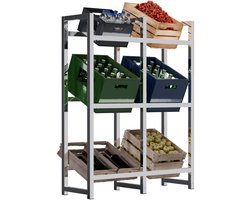 CLP Krattenrek Stack - Metalen Drankkrat Rek voor 2 tot 9 Kratten - Stevige Flessenkrat Standaard - Moderne Uitstraling - chroom - 6 Kratten