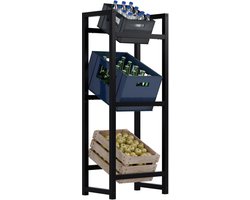CLP Krattenrek Stack - Metalen Drankkrat Rek voor 2 tot 9 Kratten - Stevige Flessenkrat Standaard - Moderne Uitstraling - zwart - 3 Kratten