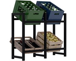 CLP Krattenrek Stack - Metalen Drankkrat Rek voor 2 tot 9 Kratten - Stevige Flessenkrat Standaard - Moderne Uitstraling - zwart - 4 Kratten